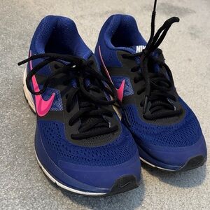 Nike Black and Blue Sneakers with Pink Swoosh